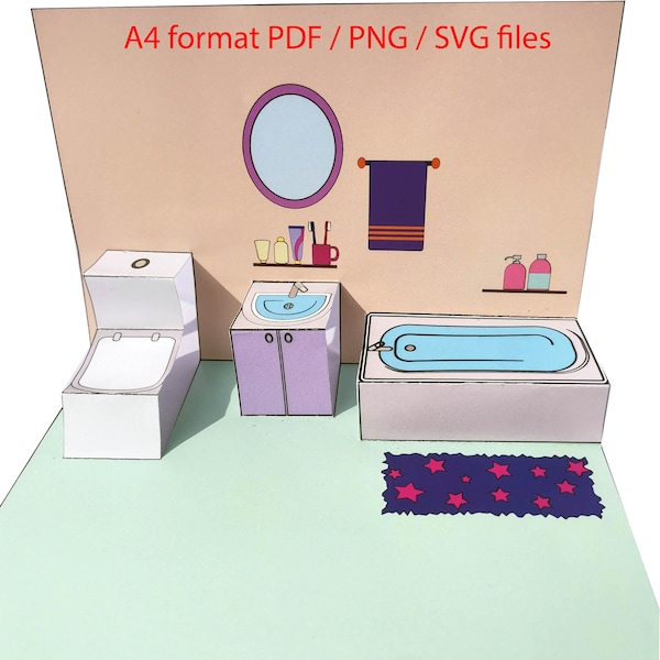 Pop up card / printable paper dollhouse with furniture / 3d paper craft / PDF SVG PNG