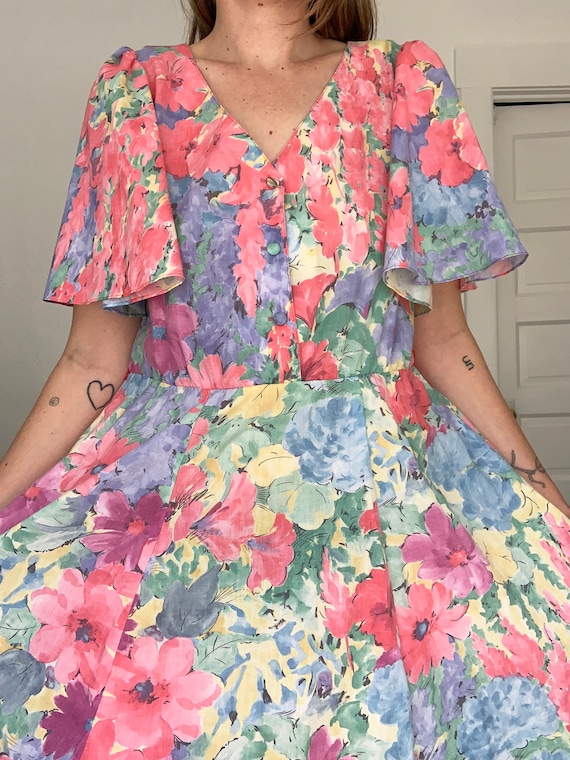 1980's flirty floral springtime dress - image 4