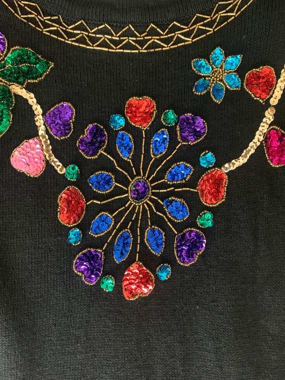 Vintage 80s/90s Donagain Black Gold Beaded Sweater main image 1