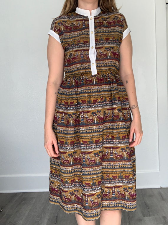 1980's Egyptian print dress