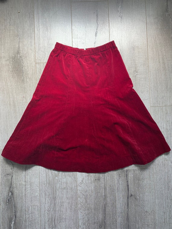 70's red velvet a-line skirt - image 1