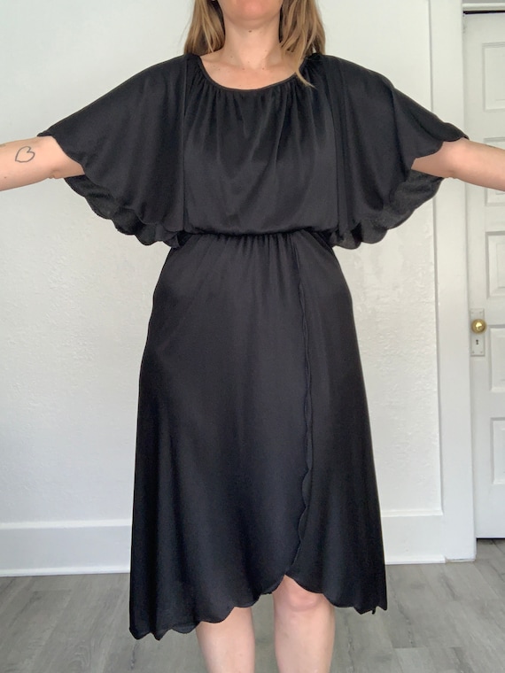 1980's black butterfly sleeve dress