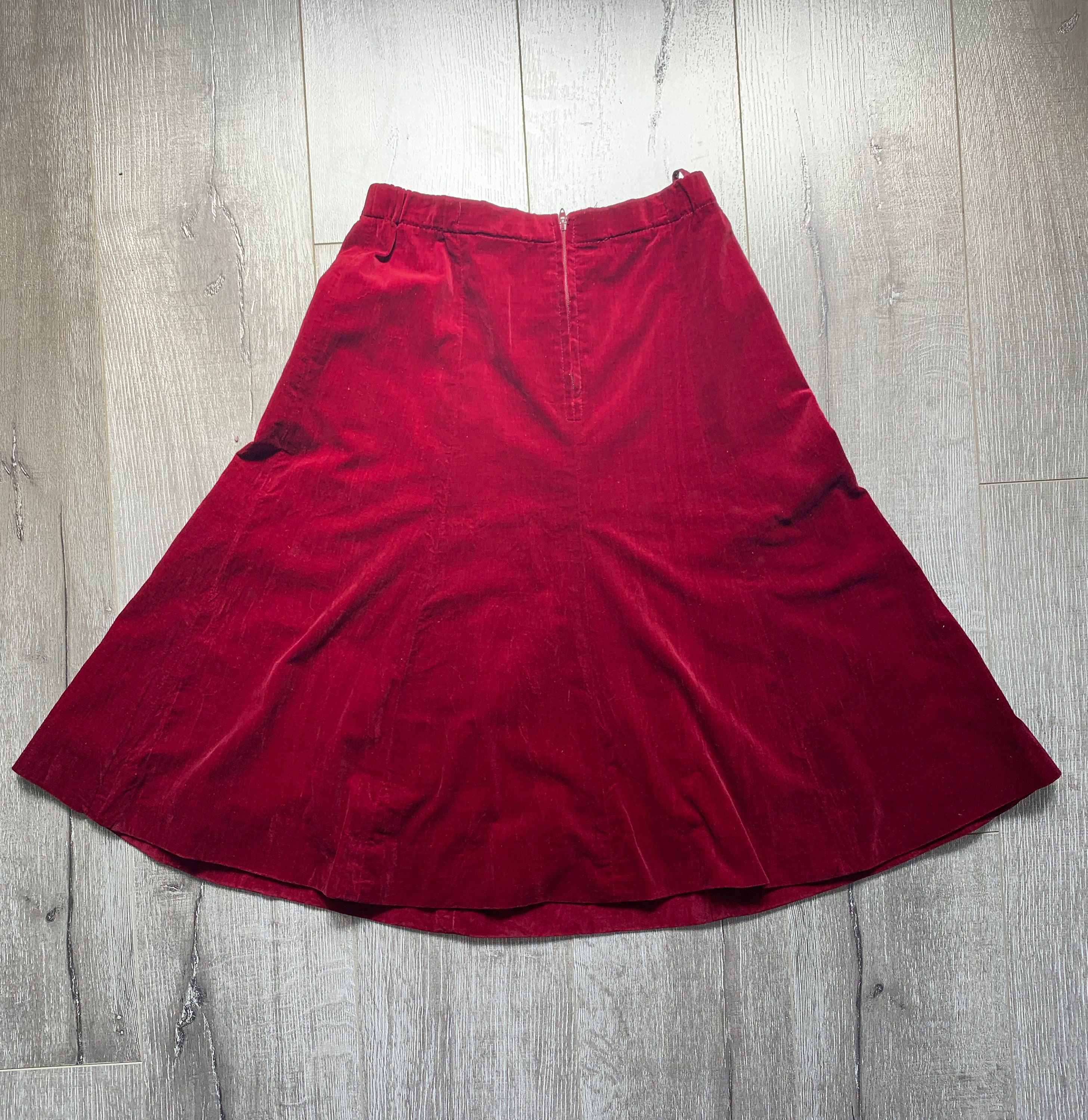 70's Red Velvet A-line Skirt - Etsy