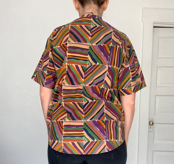 80's button up abstract print shirt with shoulder… - image 3