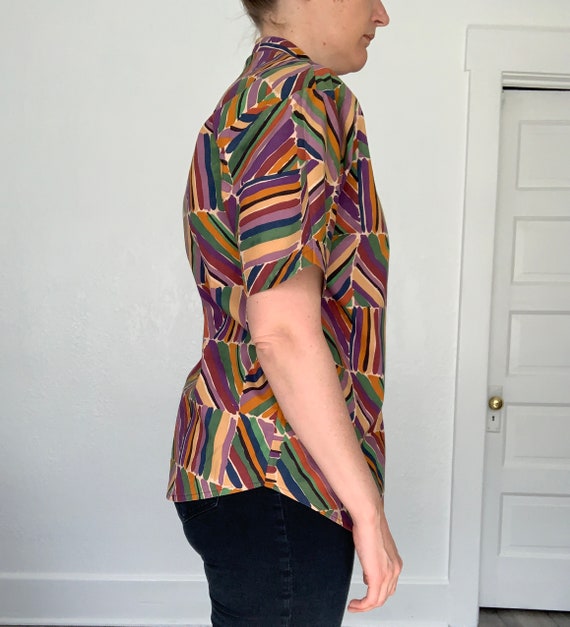 80's button up abstract print shirt with shoulder… - image 2