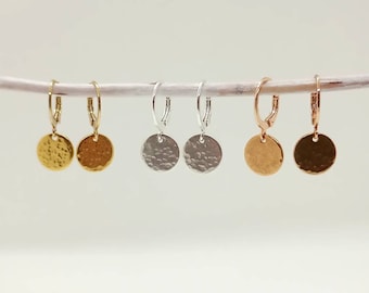 Plate earrings hammered rose gold, gold or silver plated silver