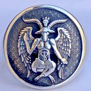 Baphomet Memento Mori Occult Illuminati Lucifer Satan Handmade 3D Ring Solid Sterling Silver 925