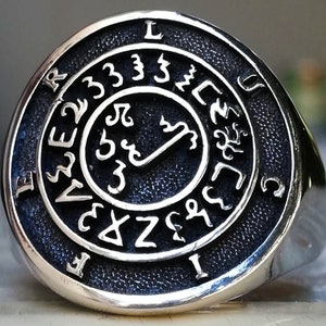 Solid Sterling Silver 925 Grimorium Verum True Grimoire Lucifer Sigil, Black Magick, Lesser Key of Solomon Handmade 3D Ring