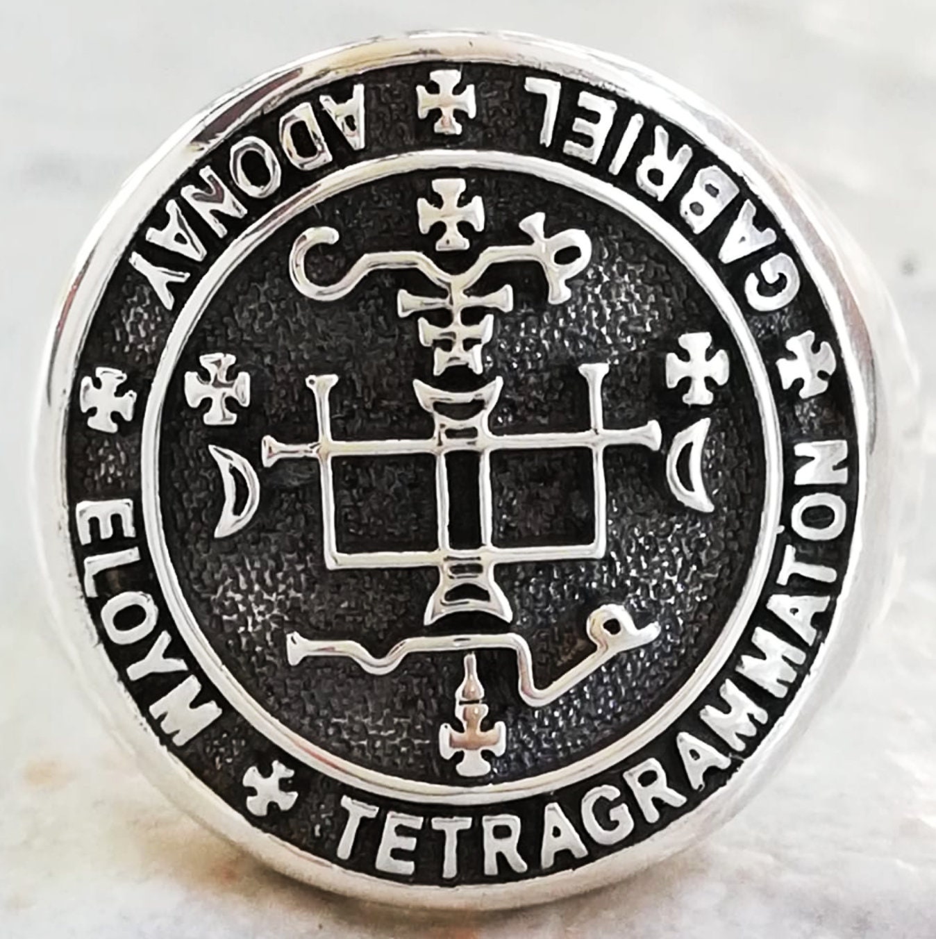 Seal of the Archangel Gabriel God is my strength Sigil of the Gabriel Handmade 3D Ring Solid Sterling Silver 925