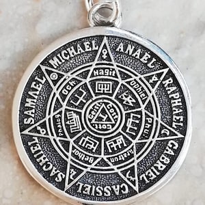 Il Sigillo dei Sette Arcangeli Spiriti Arbatel Sigilli di Salomone Amuleto della Cabala Ciondolo 3D Fatto a Mano Argento Sterling Massiccio 925
