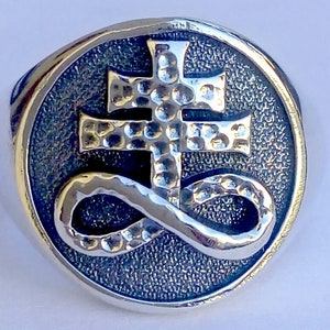 Brimstone Leviathan Cross Satanic Devil Lucifer Handmade 3D Ring Solid Sterling Silver 925