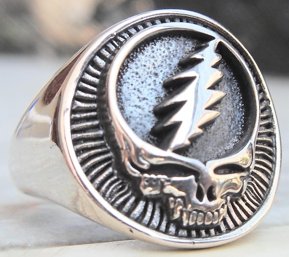 アクセサリー Grateful Dead Ring #21 SILVER 925 Grateful Dead Skull Inspired Handmade 3D Ring Solid Sterling
