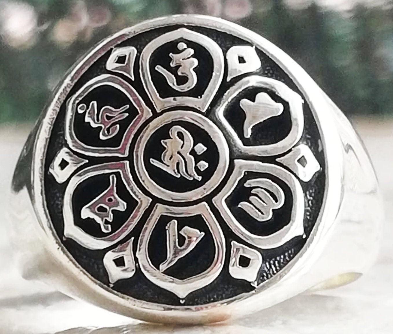 Mantra Tibetan Buddhist Symbol Handmade 3D Ring Solid Sterling Silver ...