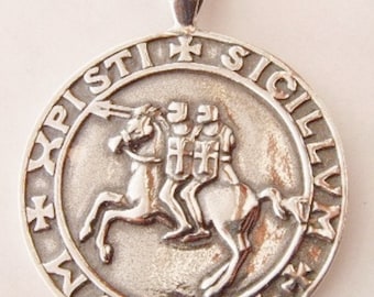 Heavy Knights Templar Seal Handmade 3D Pendant Solid Sterling Silver 925