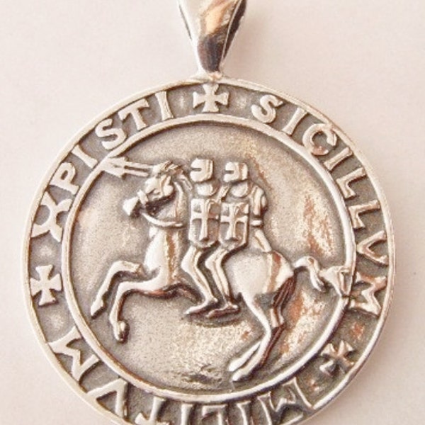 Heavy Knights Templar Seal Handmade 3D Pendentif Solid Sterling Silver 925