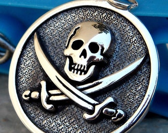 Calico Jack Rackham Pirate Flag Handmade 3D Pendant Solid Sterling Silver 925