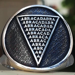 Abracadabra Abraxas Cabalistic, Magic Occult Esoteric Amulet Ancient Handmade 3D Ring Solid Sterling Silver 925