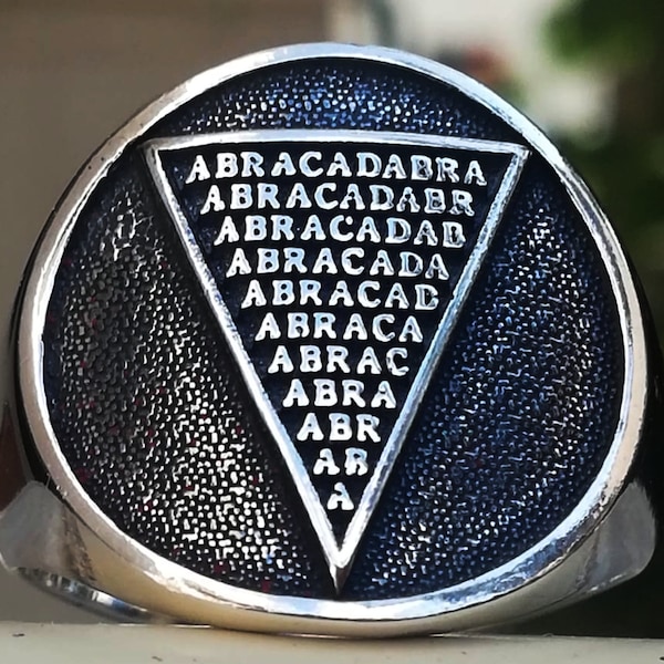 Abracadabra Abraxas Cabalistique, Magique Occulte Ésotérique Amulette Ancienne Bague 3D Faite à la Main Argent Massif Sterling 925