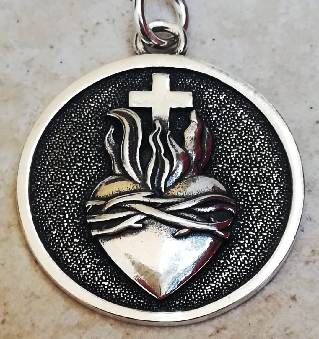 Sacred Heart of Jesus Handmade 3D Pendant Solid Sterling Silver 925 - Etsy