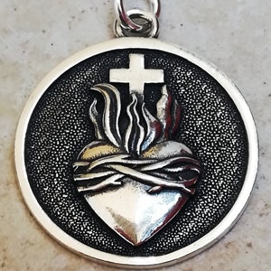 Sacred Heart of Jesus Handmade 3D Pendant Solid Sterling Silver 925