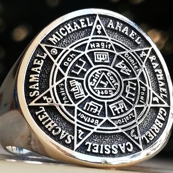 The Seal of the Seven Archangels Arbatel Spirits Seals of Solomon Kabbalah Amulet Handmade 3D Ring Solid Sterling Silver 925
