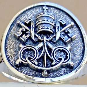 Vaseline Christianity Crossed Keys Krone St. Peter Peter Schlüssel handgemachter 3D-Ring aus massivem Sterlingsilber 925