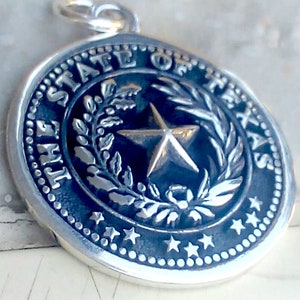 Seal of Texas State United States Handmade 3D Pendant Solid Sterling Silver 925