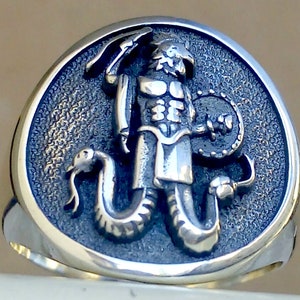 Abraxas Gnostic Gnosticism Magic Talisman Templars Handmade 3D Ring Solid Sterling Silver 925