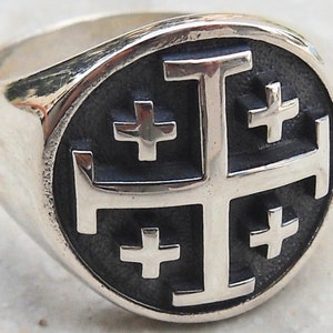 Jerusalem Kreuz handgemachter 3D Ring aus massivem Sterling Silber 925