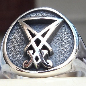 Sigil of Lucifer Satan Seal Handmade 3D Ring Solid Sterling Silver 925