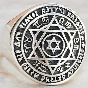 Constellation Tarot Hexagram Talisman Solomon Seal Kabbalah Hermetic Zodiac Amulet Handmade 3D Ring Solid Sterling Silver 925