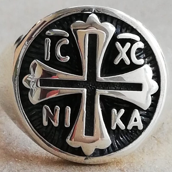 IC XC Nika Jesus Christ Christian Cross Handmade 3D Ring Solid Sterling Silver 925