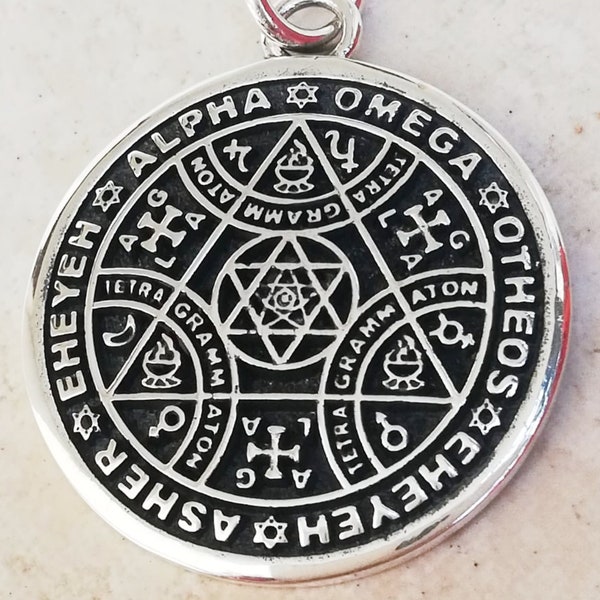 Enochian Sigil of Protection Solomon Kabbalah Amulet Talisman Handmade 3D Pendant Solid Sterling Silver 925