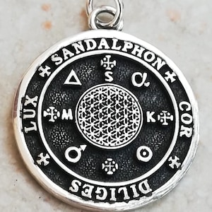 Archangel Sandalphon Seal Protection Amulet Handmade 3D Pendant Solid Sterling Silver 925