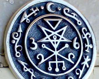 Seal Of Lilith, Sigil Of Lucifer, Seal kabbalah occult amulet, ritual Handmade 3D Pendant Black Background Solid Sterling Silver 925