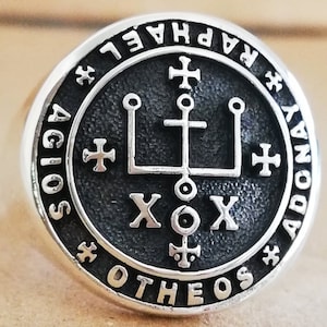 Archangel Raphael Seal Solomon Kabbalah Amulet Handmade 3D Ring Solid Sterling Silver 925