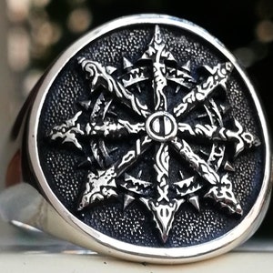 Symbol of Chaos Wheel of Chaos, Arms of Chaos, 8 Pointed Star of Chaos Handmade 3D Ring Solid Sterling Silver 925
