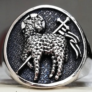 Lamb of God Agnus Dei Handmade 3D Ring Solid Sterling Silver 925