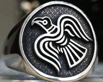 Viking Raven Banner Handmade 3D Ring Solid Sterling Silver 925