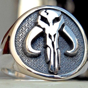 Mythosaur Skull Star Wars Mandalorian Symbol Handmade 3D Ring Solid Sterling Silver 925
