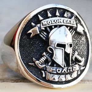 Molon Labe Spartan Helmet Ancient Greek Handmade 3D Ring Solid Sterling Silver 925