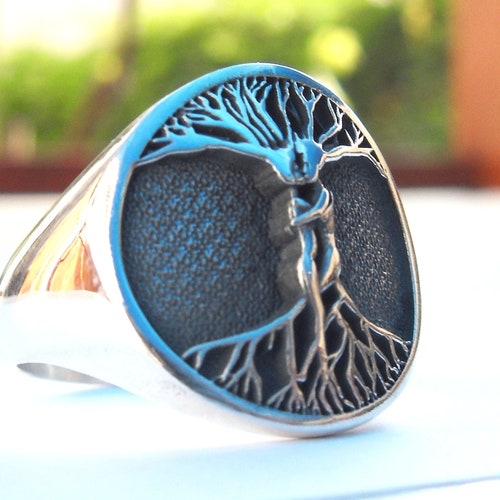 Genesis In The Beginning Adam and Eve Bible Wooden kissing couple Love Handmade 3D Ring Solid Sterling shops Silver 925
