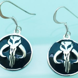 Mythosaur Skull Star Wars Mandalorian Symbol Sterling Silver 925 Earrings