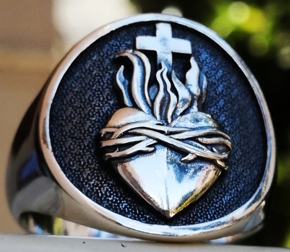 Sacred Heart of Jesus Handmade 3D Ring Solid Sterling Silver 925 Etsy