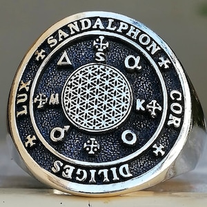 Solid Sterling Silver 925 Archangel Sandalphon Seal Protection Amulet Handmade 3D Ring