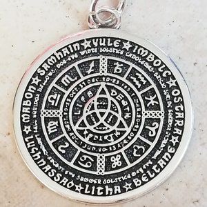 Rueda del Año, Festivales de Temporada, Calendario Wiccan Vida Muerte Renacimiento Cuerpo Mente Alma Tierra Aire Agua Colgante 3D Plata de Ley 925