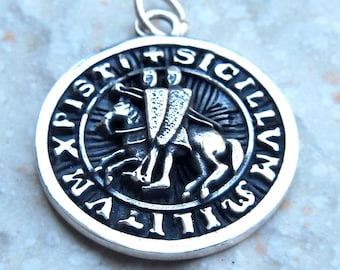 The Seal of Knights Templar Handmade 3D Pendant Solid Sterling Silver 925