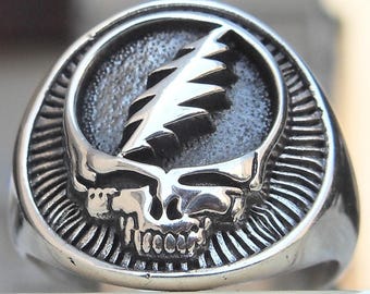 Grateful Dead Skull Inspired Handmade 3D Ring Solid Sterling