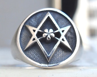 Unicursal hexagram Handmade 3D Ring Solid Sterling Silver 925