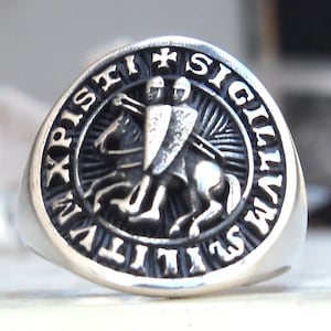 The Seal of Knights Templar Handmade 3D Ring Solid Sterling Silver 925